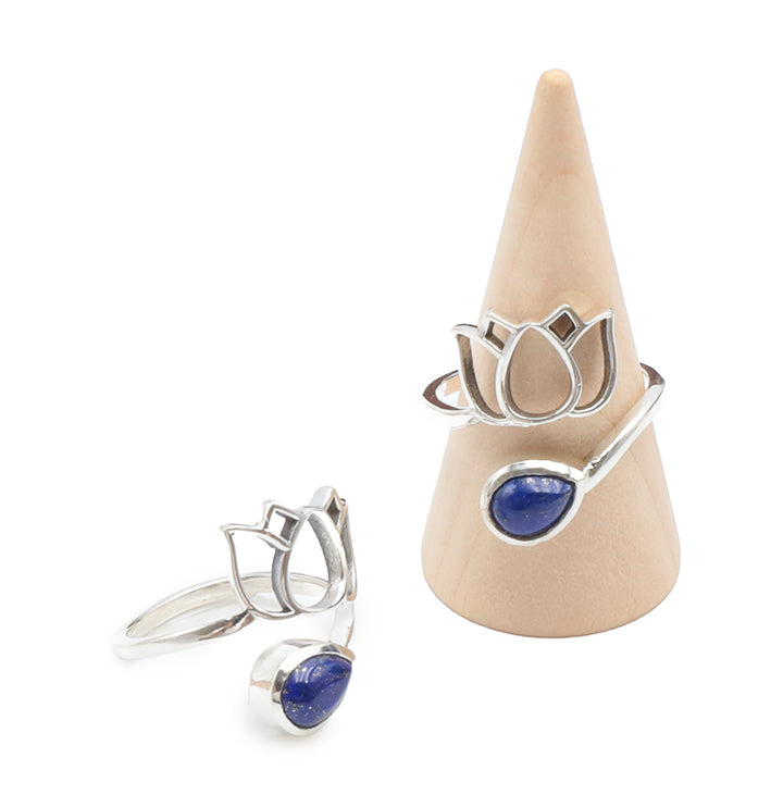 BAGUE LOTUS LAPIS LAZULI AA - AJUSTABLE - ARGENT 925 (ÉDITION LIMITÉE)