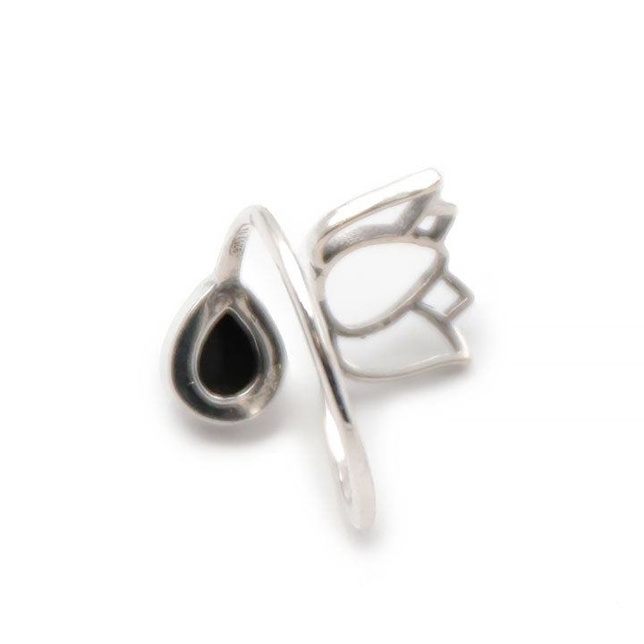 BAGUE LOTUS OBSIDIENNE NOIRE AA - AJUSTABLE - ARGENT 925 (ÉDITION LIMITÉE)