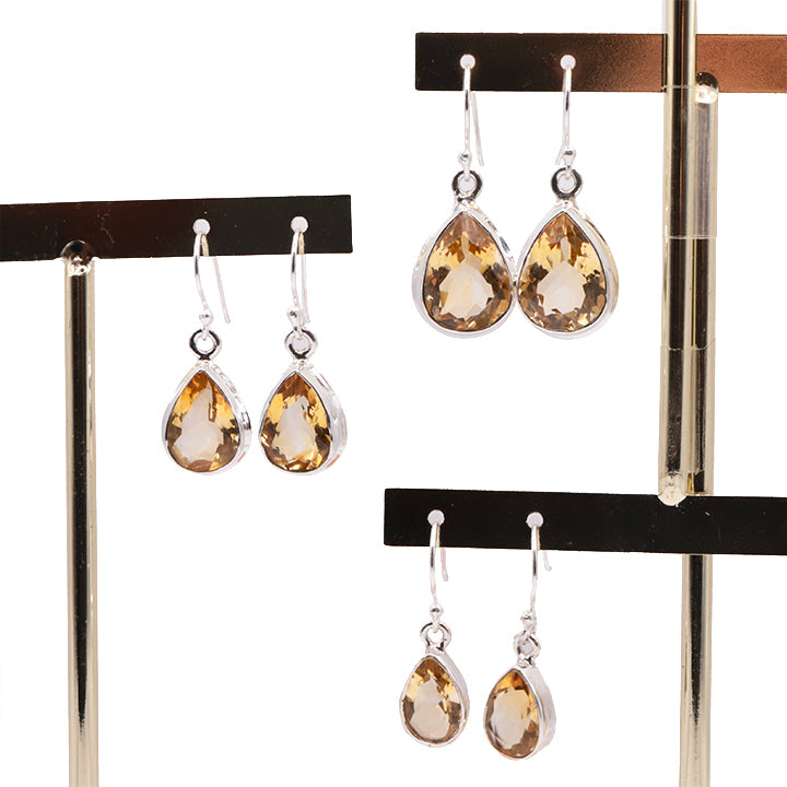 BOUCLES D'OREILLES ARGENT 925 CITRINE NATURELLE FACETTÉE AAA MODÈLE 3