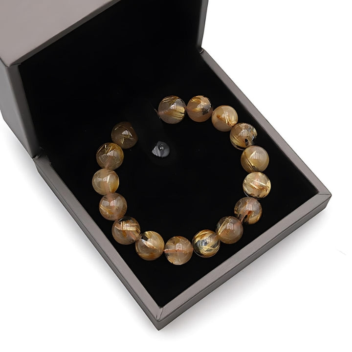 BRACELET DE COLLECTION CRISTAL DE ROCHE RUTILE HÉMATITE BRÉSIL AA+ 45.35G