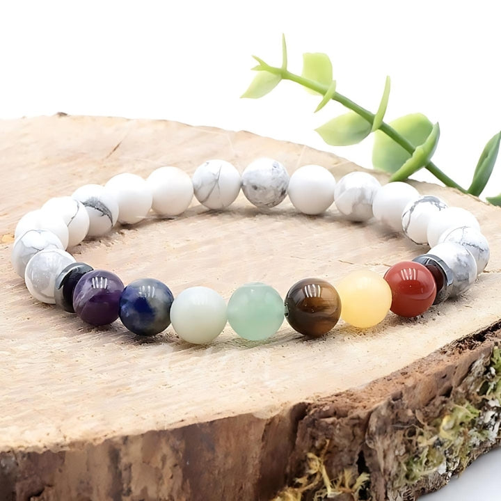 BRACELET 7 CHAKRAS + HOWLITE BLANCHE A