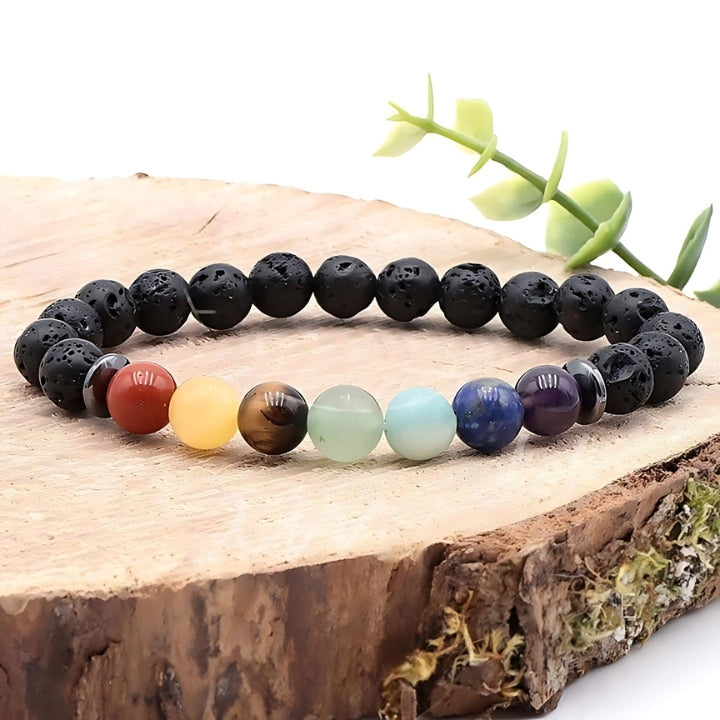 BRACELET 7 CHAKRAS + PIERRE DE LAVE A